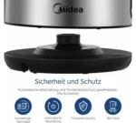 Midea MKE17M1ADS Wasserkocher 1,7L 2200W Edelstahl kabellos mit Schnellkochfunktion – Bild 2