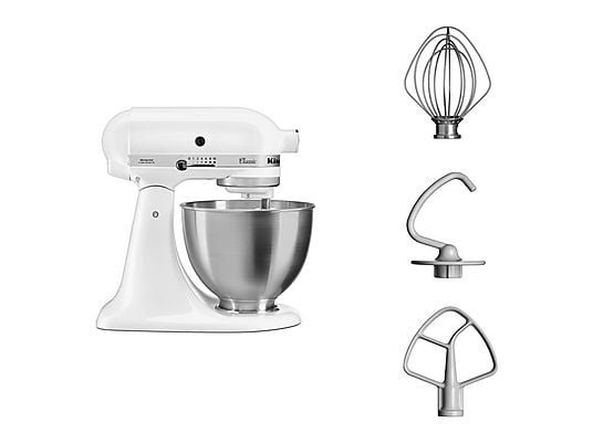ASSET_MP_173183569 KitchenAid Classic 5K45SSEFW Küchenmaschine – 4,3 L, 275 W, 10 Geschwindigkeiten, Matt Weiß – Bild 1