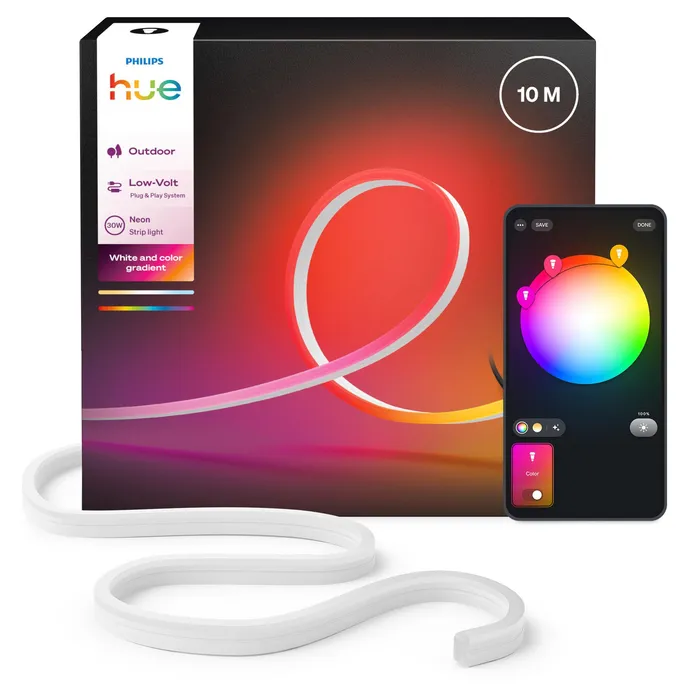PI_725100679 Philips Hue Neon Gradient Outdoor Lightstrip 10m – RGBW, IP67, Chromasync™, 1100 lm, 2200-6500 K – Bild 1