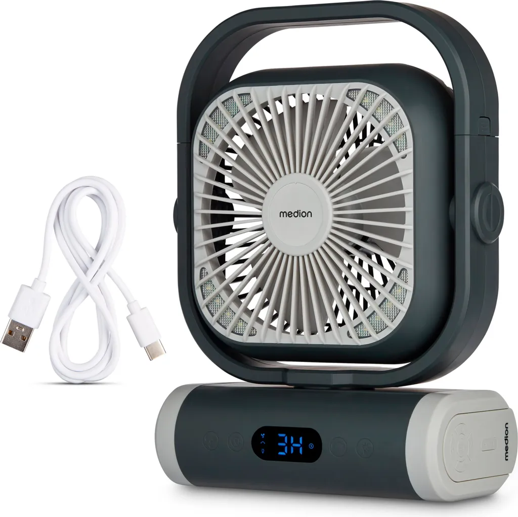 091652ccc5fdb7a91e85c9328aaa1f90 MEDION E10 TF Akku-Ventilator mit Fernbedienung – 10.000 mAh, 5 Stufen, LED-Licht – Bild 1